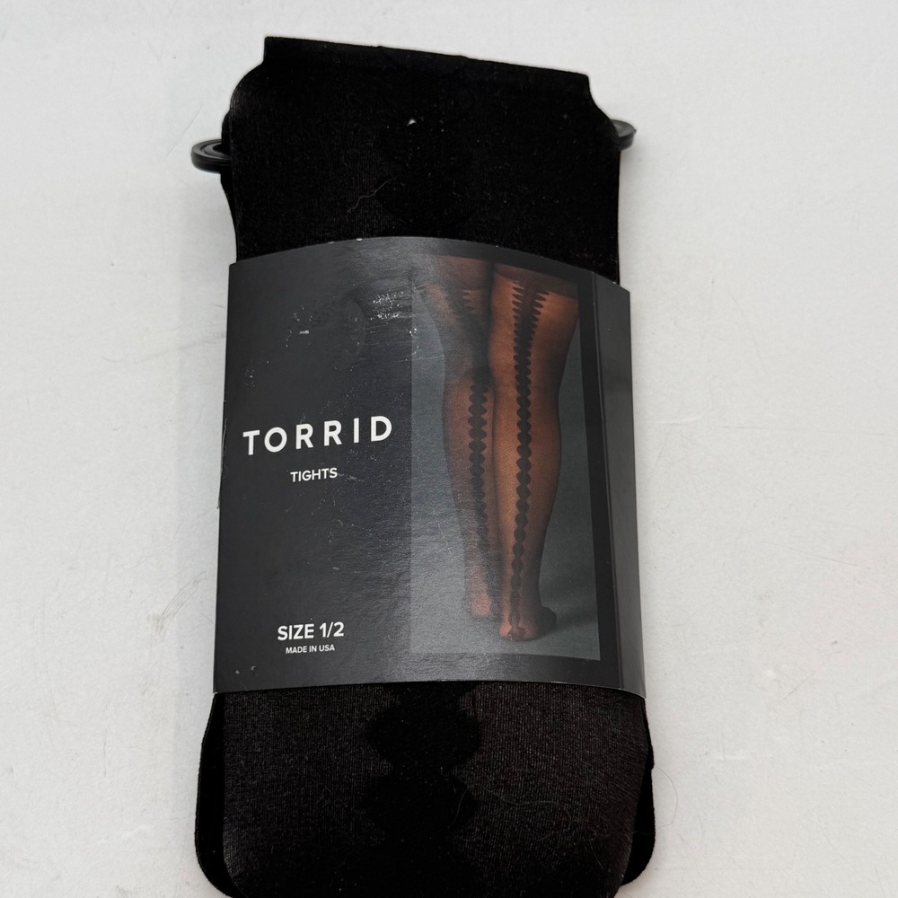 Torrid Black Dotted Back Seam Tights Size 1/2 Plus USA 14-20 pin up rockabilly
